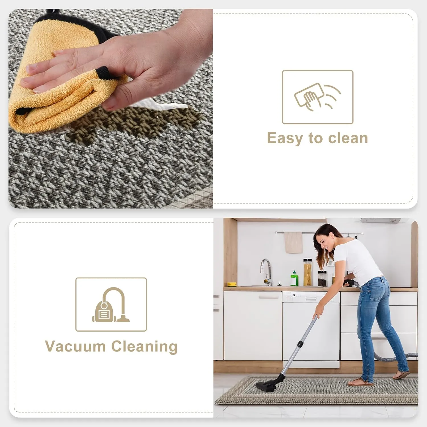 Kitchen Mats for Floor Anti Fatigue, Memory Foam Kitchen Mat Non Slip, Kitchen Rugs Sets of 2, PVC Ergonomic Comfort Standing Rug for Kitchen Decor, Office, Laundry, Brown