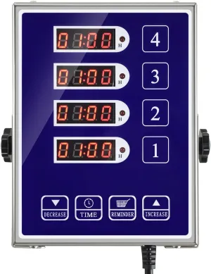 Kitchen Timers for Cooking – 4 Channel Commercial Kitchen Timer Restaurant Kitchen Supplies – Stainless Steel LED Technology Kitchen Timer Digital – Reminder Function, Loud Alarm, Blue