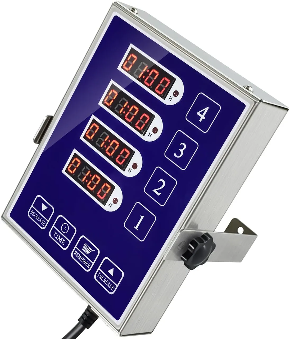 Kitchen Timers for Cooking – 4 Channel Commercial Kitchen Timer Restaurant Kitchen Supplies – Stainless Steel LED Technology Kitchen Timer Digital – Reminder Function, Loud Alarm, Blue