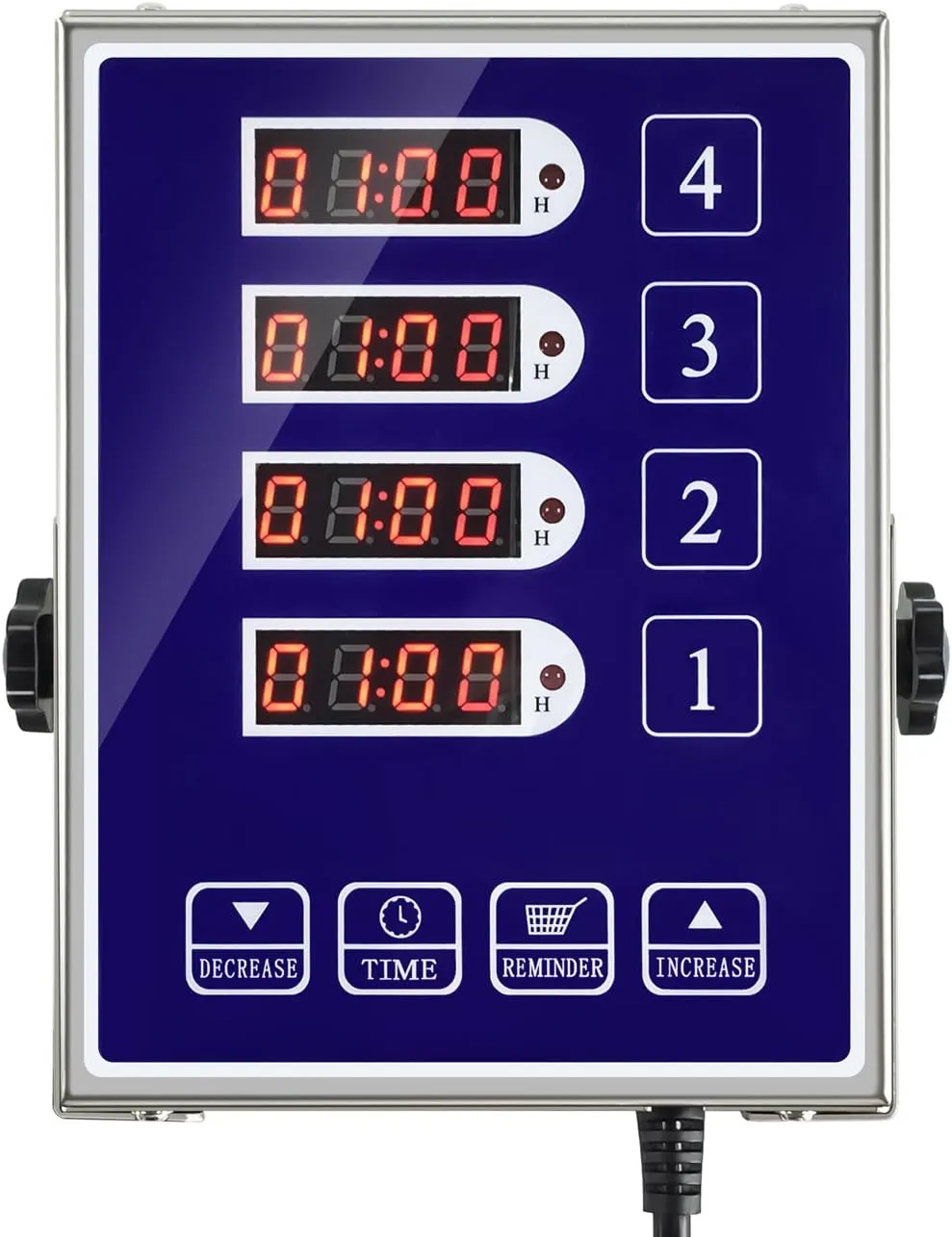 Kitchen Timers for Cooking – 4 Channel Commercial Kitchen Timer Restaurant Kitchen Supplies – Stainless Steel LED Technology Kitchen Timer Digital – Reminder Function, Loud Alarm, Blue