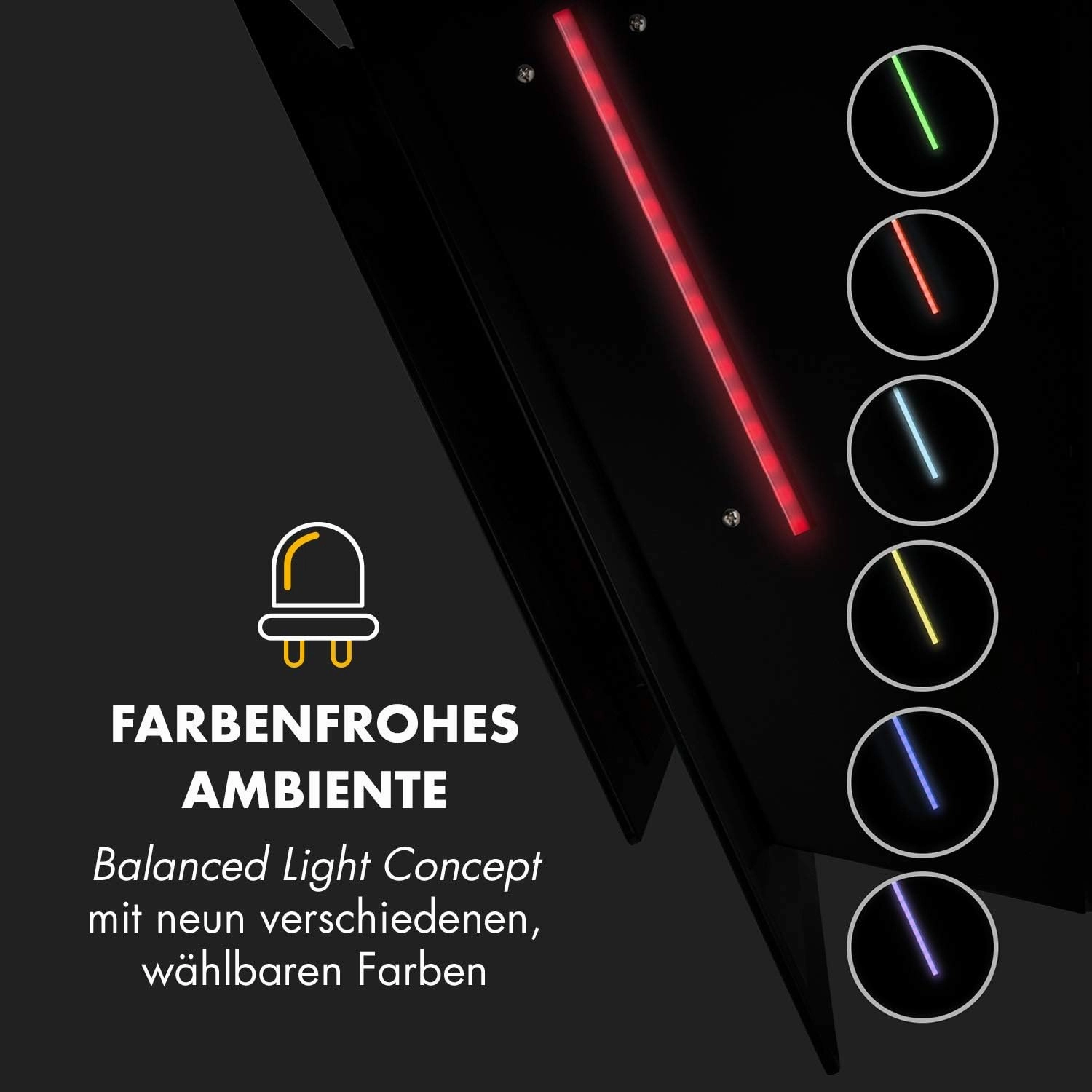 Klarstein Mirage 90 Black Edition Wall Mounted Cooker Hood with Free Head, 90 cm, Extractor Flow Rate: 550 m3/h, Energy Class A  , Touchpad, RGB Light, Black