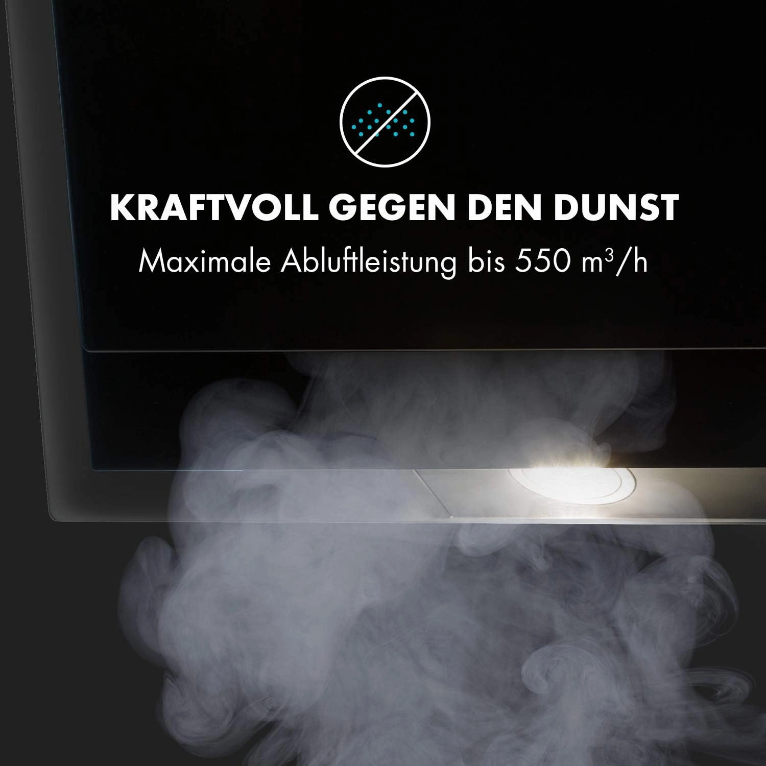 Klarstein Mirage 90 Black Edition Wall Mounted Cooker Hood with Free Head, 90 cm, Extractor Flow Rate: 550 m3/h, Energy Class A  , Touchpad, RGB Light, Black