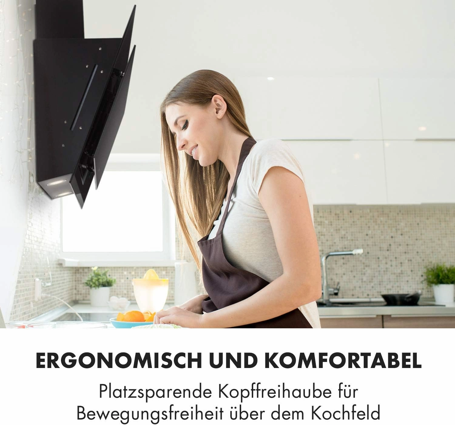 Klarstein Mirage 90 Black Edition Wall Mounted Cooker Hood with Free Head, 90 cm, Extractor Flow Rate: 550 m3/h, Energy Class A  , Touchpad, RGB Light, Black