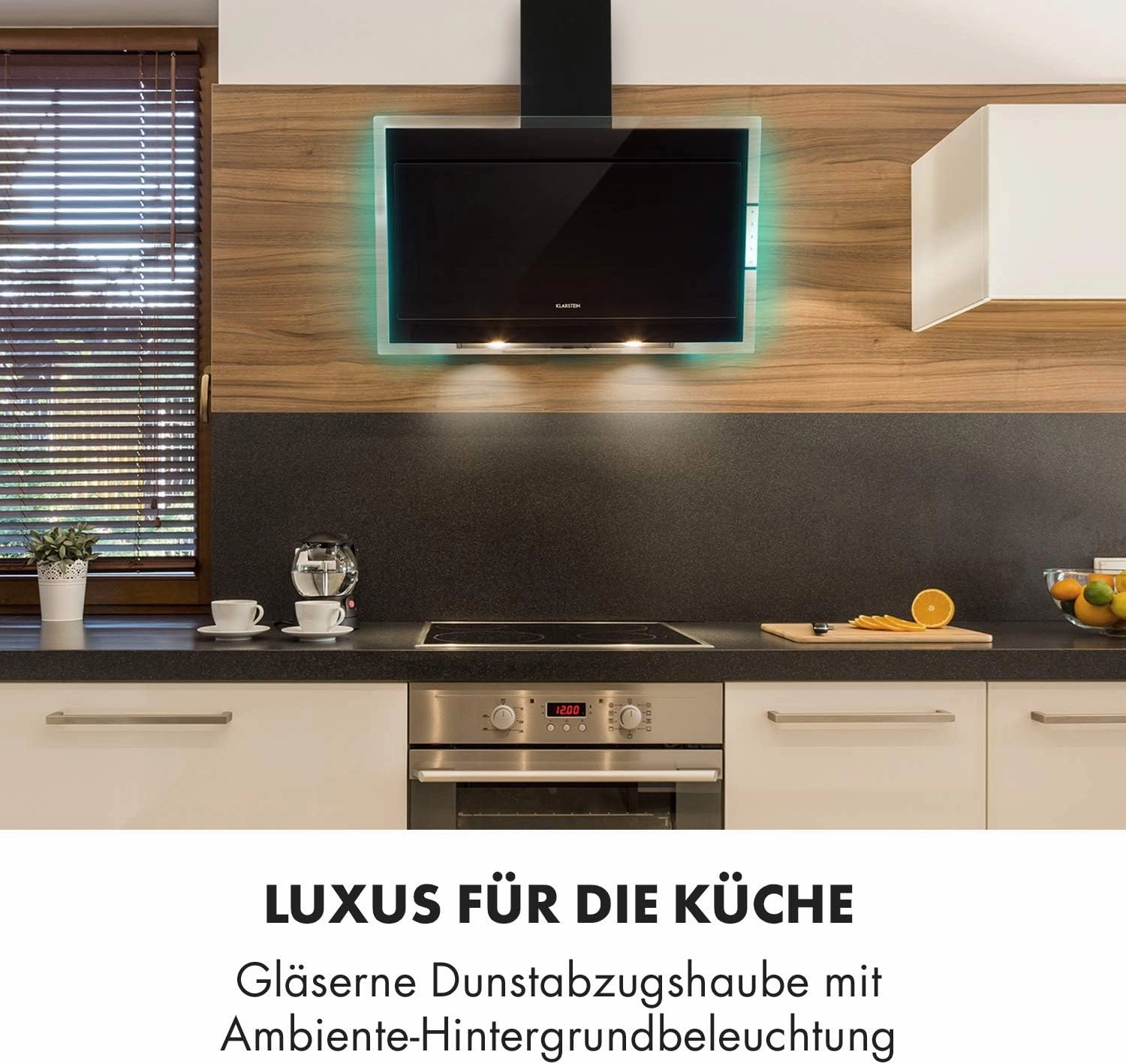 Klarstein Mirage 90 Black Edition Wall Mounted Cooker Hood with Free Head, 90 cm, Extractor Flow Rate: 550 m3/h, Energy Class A  , Touchpad, RGB Light, Black