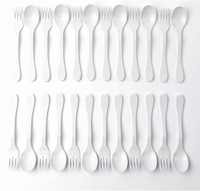 Knork Eco Plant Based 24 Pack Reusable Bamboo Flatware Set (White)…