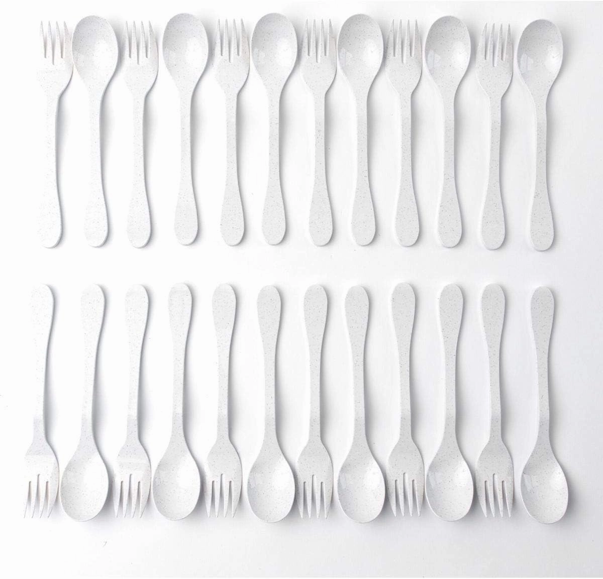 Knork Eco Plant Based 24 Pack Reusable Bamboo Flatware Set (White)…