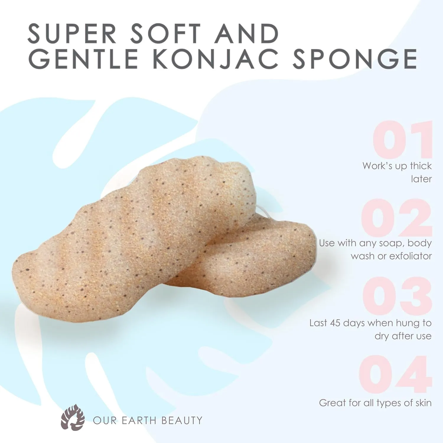 Konjac Body Sponge (2 Pack) Exfoliating Crushed Walnut | 100% Natural & Dye Free | Non-Toxic | Biodegradable | Eco-Friendly | Plastic Free Packaging