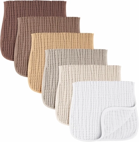Konssy 6-Pack Absorbent Muslin Burp Cloths, 100% Cotton, Large Burping Clothes Set for Newborn, Baby Girls and Boys