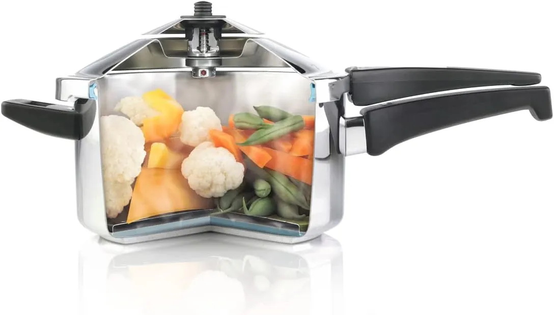 Kuhn Rikon DUROMATIC® Pressure Cooker 8.75” 6.3 qt family of 4 with side handles to save space