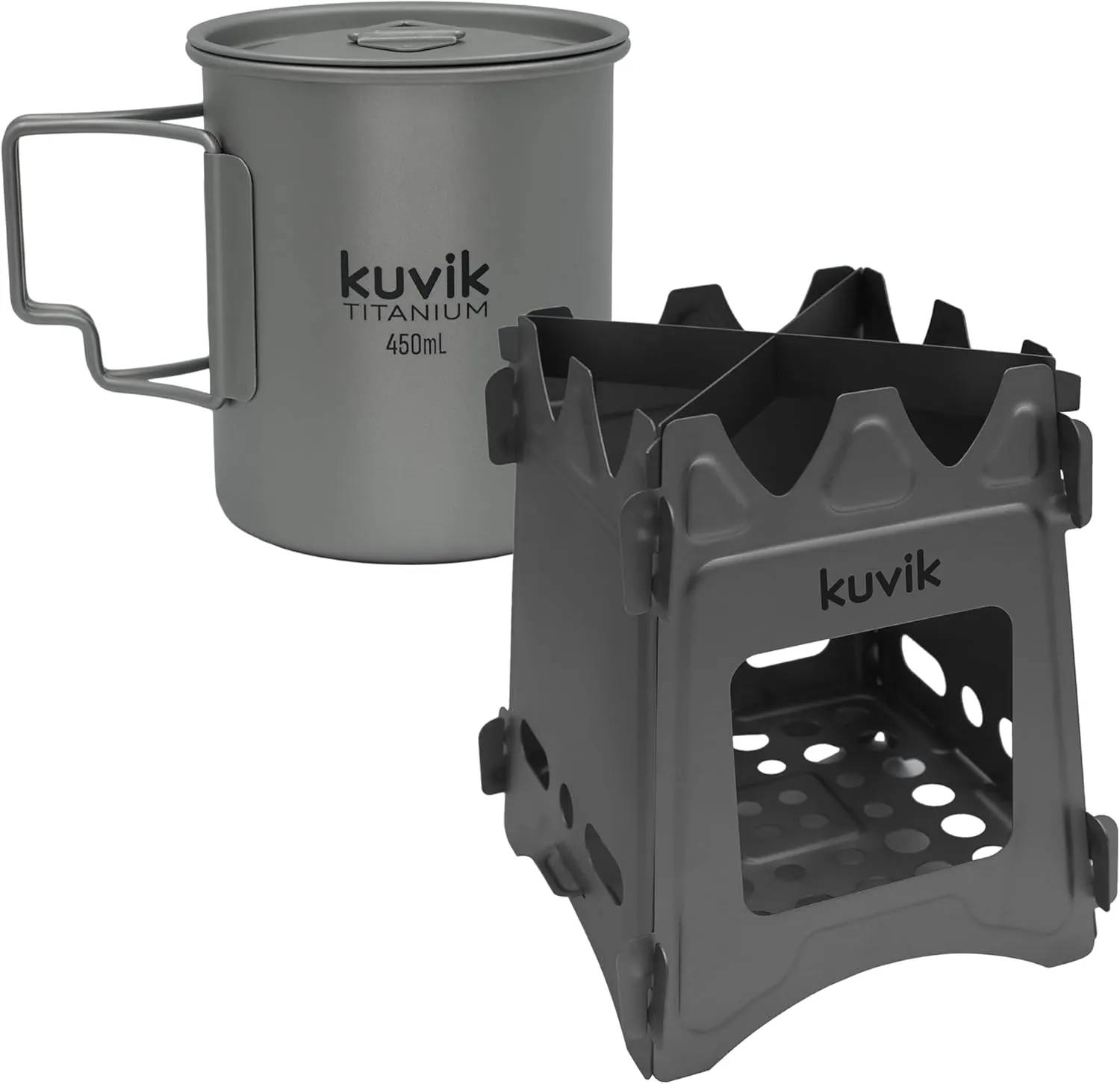 Kuvik 450ml (15.2 oz) Titanium Cup & Titanium Wood Stove Bundle
