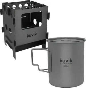 Kuvik Titanium Compact Wood Stove & 550ml (18.6 oz) Titanium Cup Bundle