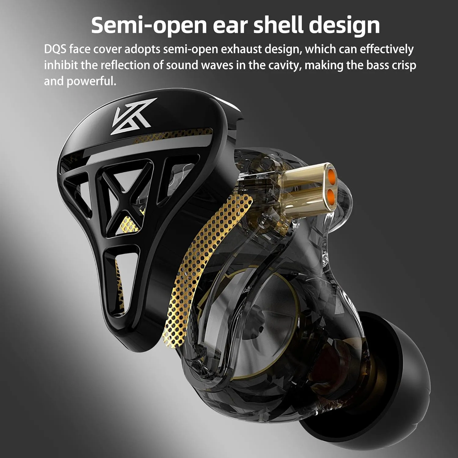 KZ DQS Dynamic Driver Semi-Open HiFi Sound in-Ear Headphones/Earphones/Earbuds, KZ Extra Bassy Drummer in Ear Monitor Headset (Black, Without Mic)