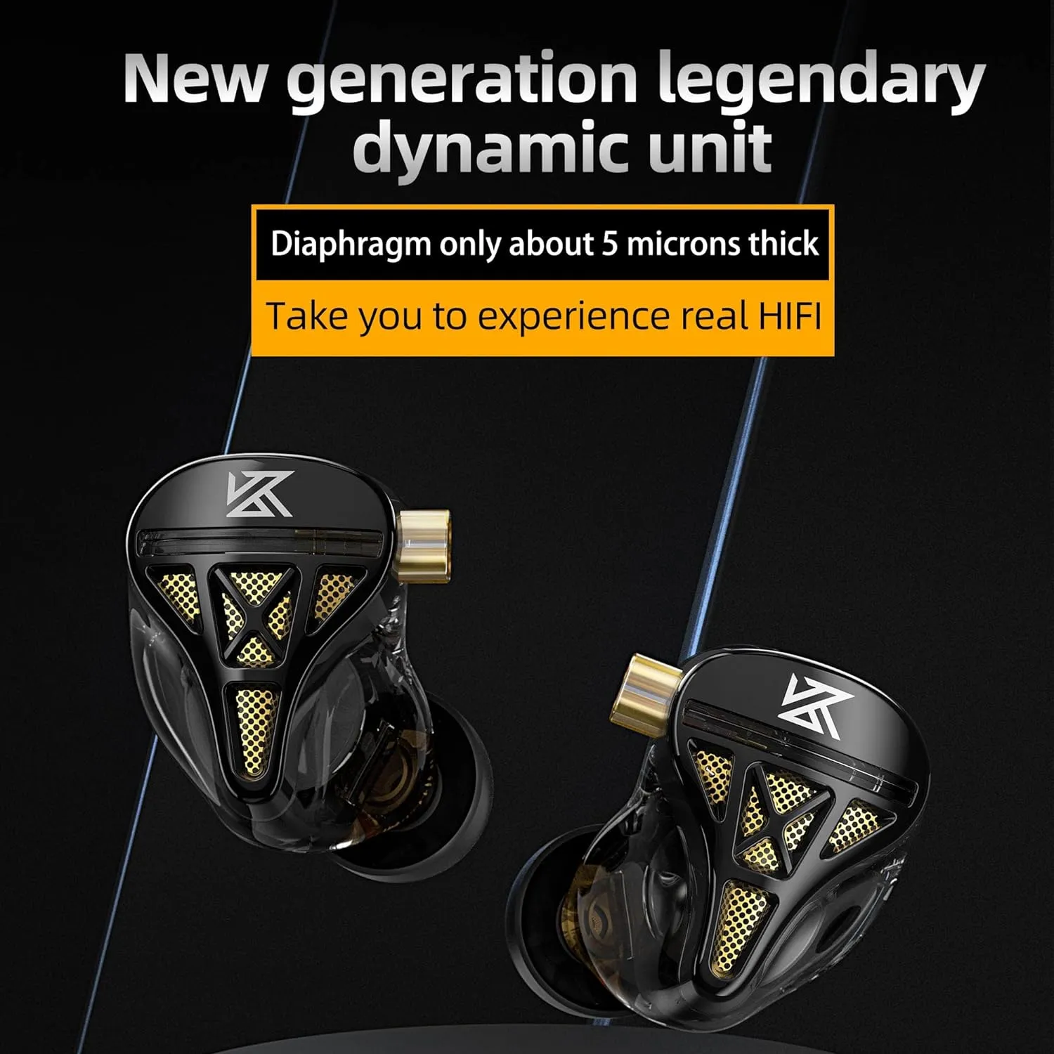 KZ DQS Dynamic Driver Semi-Open HiFi Sound in-Ear Headphones/Earphones/Earbuds, KZ Extra Bassy Drummer in Ear Monitor Headset (Black, Without Mic)