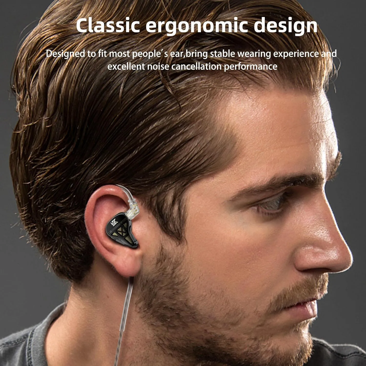KZ DQS Dynamic Driver Semi-Open HiFi Sound in-Ear Headphones/Earphones/Earbuds, KZ Extra Bassy Drummer in Ear Monitor Headset (Black, Without Mic)