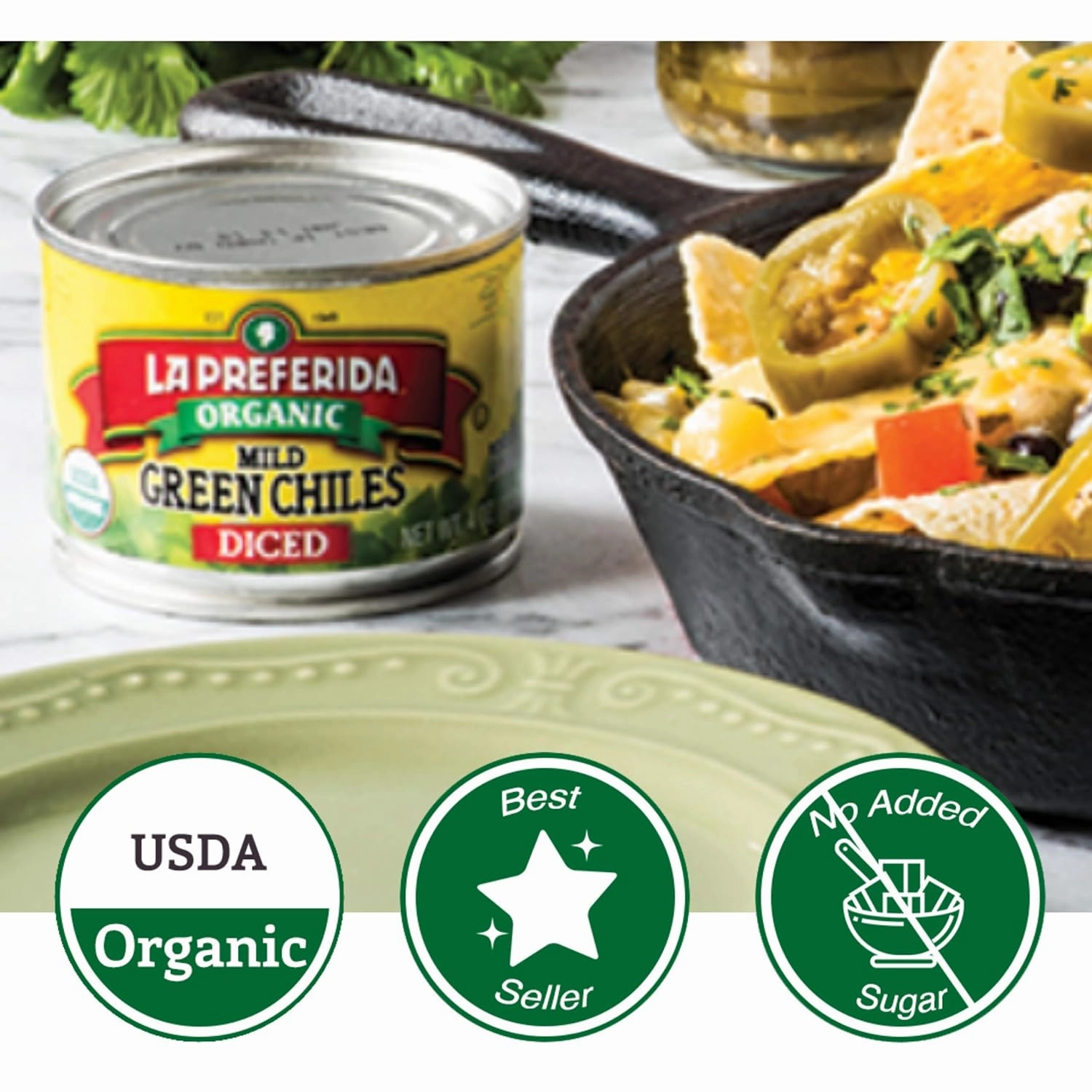 La Preferida Organic Green Chiles, Mild-Diced, 4 Ounce (Pack of 12)