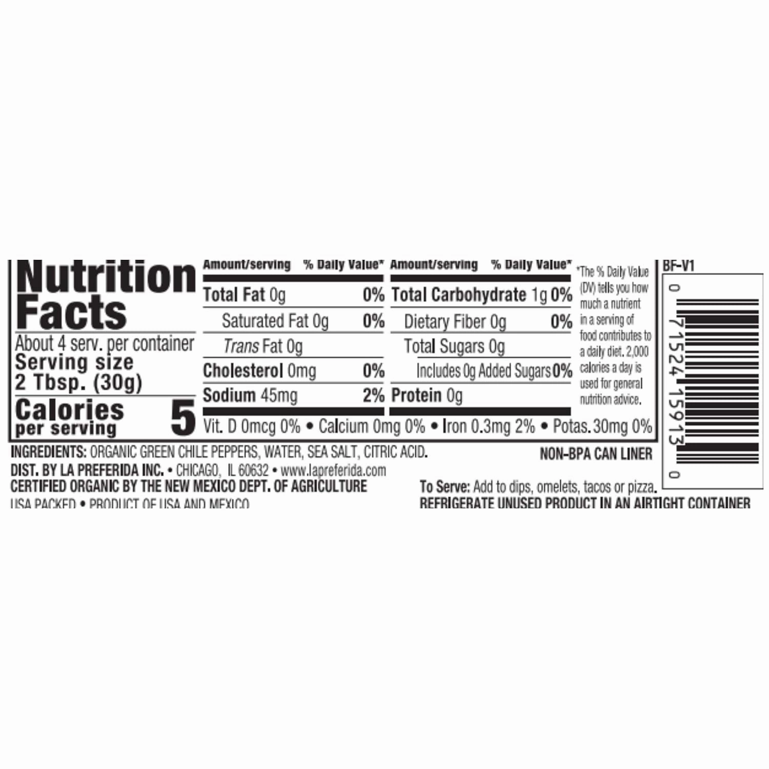 La Preferida Organic Green Chiles, Mild-Diced, 4 Ounce (Pack of 12)