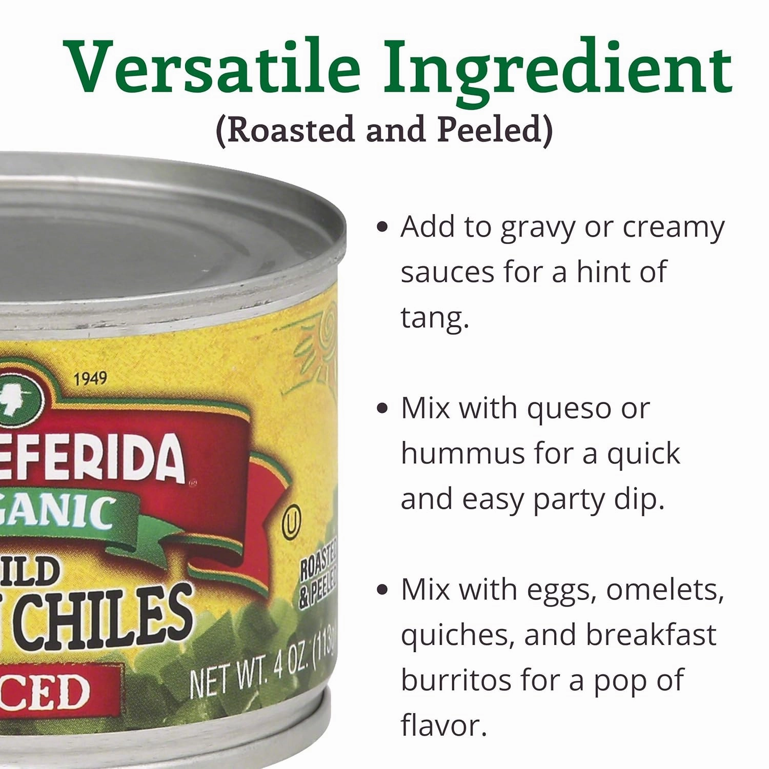 La Preferida Organic Green Chiles, Mild-Diced, 4 Ounce (Pack of 12)