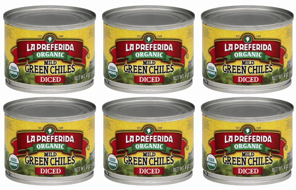 La Preferida Organic Green Chiles, Mild-Diced, 4 oz (Pack - 6)