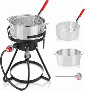 Lafati Outdoor Fish Fryer, 10 Qt Propane Crawfish Boiler Fish Fryer with 6.7 Qt Steamer Basket Outdoor Seafood Boiler/Steamer Kit with 50000 BTU Gas Burner Heavy Duty Steel Frame