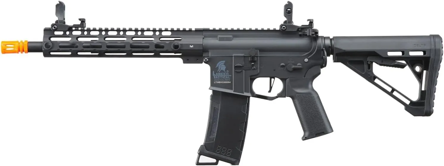 Lancer Tactical Gen 3 Programmable Trigger Hellion MLOCK 10" Delta Stock Lightweight Durable Polymer M4 Airsoft AEG w/Lipo Battery & Charger (ETU & MOSFET Included)