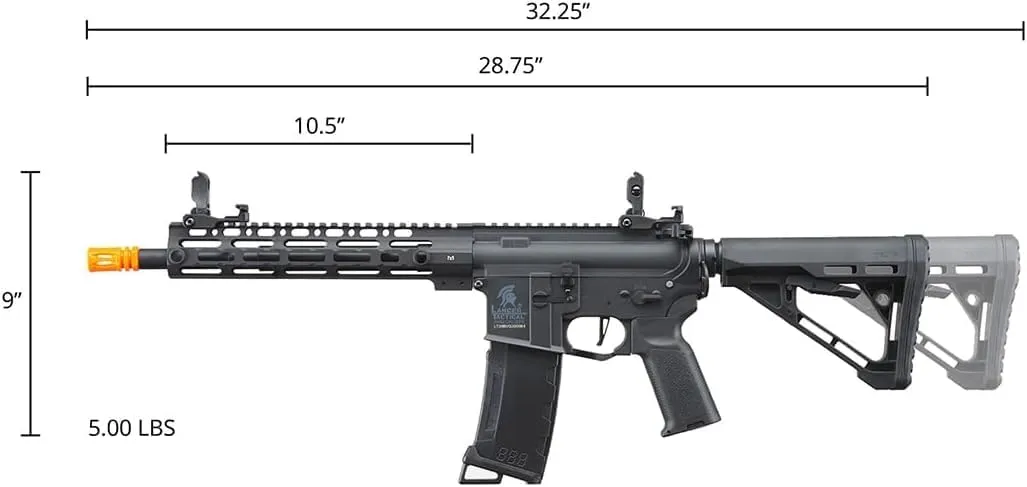 Lancer Tactical Gen 3 Programmable Trigger Hellion MLOCK 10" Delta Stock Lightweight Durable Polymer M4 Airsoft AEG w/Lipo Battery & Charger (ETU & MOSFET Included)