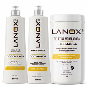 Lanox Coconut Mango Hair Care Bundle – Shampoo & Conditioner 16.9 fl oz   Styling Gelatin 35.2 oz – Curl Definition, Shine & Moisture for Curly, Wavy & Natural Hair