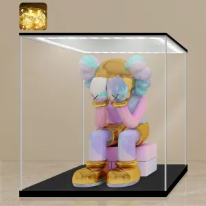 LANSCOERY Clear Acrylic Display Case with White and Warm LED Light, Showcase and Display Box, Dustproof with UV Protection, Perfect for Figures Collectibles - 13.8x13.8x13.8inch