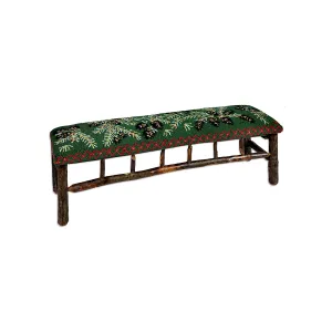 Large Pine Cone Hand-Hooked Wool and Hickory Bench