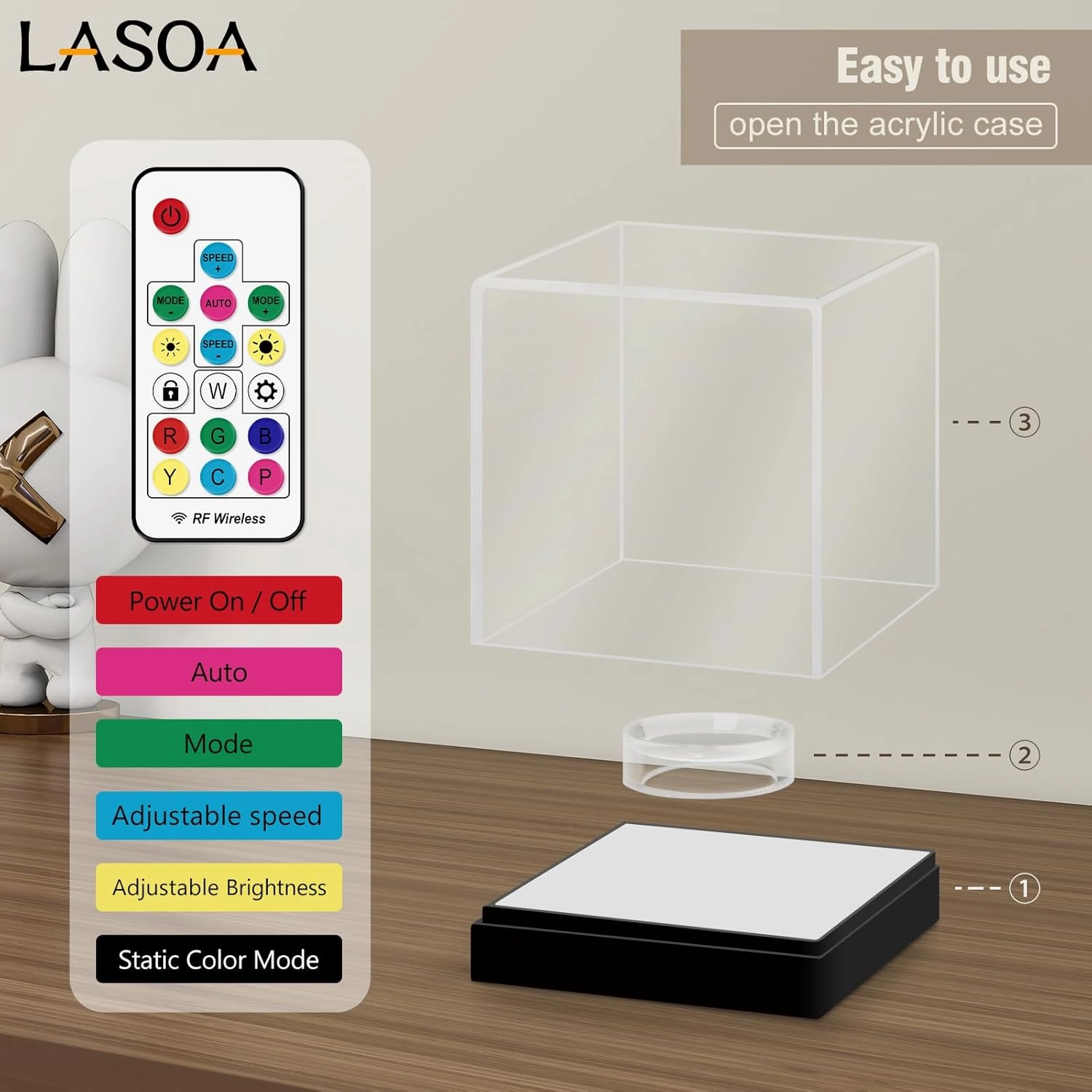 LASOA Softball Display Case with RGBW LED Light, Acrylic Display Box for Memorabilia, UV Protection Dust Proof for Autographed Ball with Ball Stand, 5.5x5.5x5.5 Inch