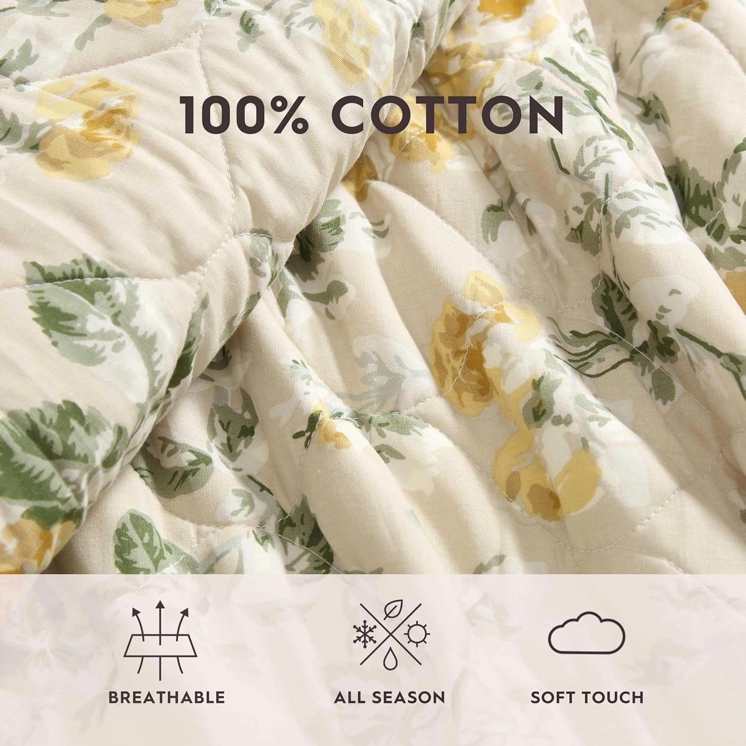 Laura Ashley - King Quilt Set, Reversible Cotton Bedding with Matching Shams, Lightweight Home Decor for All Seasons (Roses Gold, King)