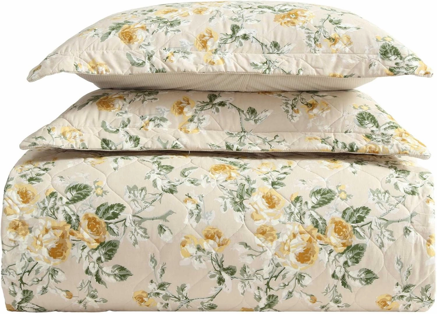 Laura Ashley - King Quilt Set, Reversible Cotton Bedding with Matching Shams, Lightweight Home Decor for All Seasons (Roses Gold, King)