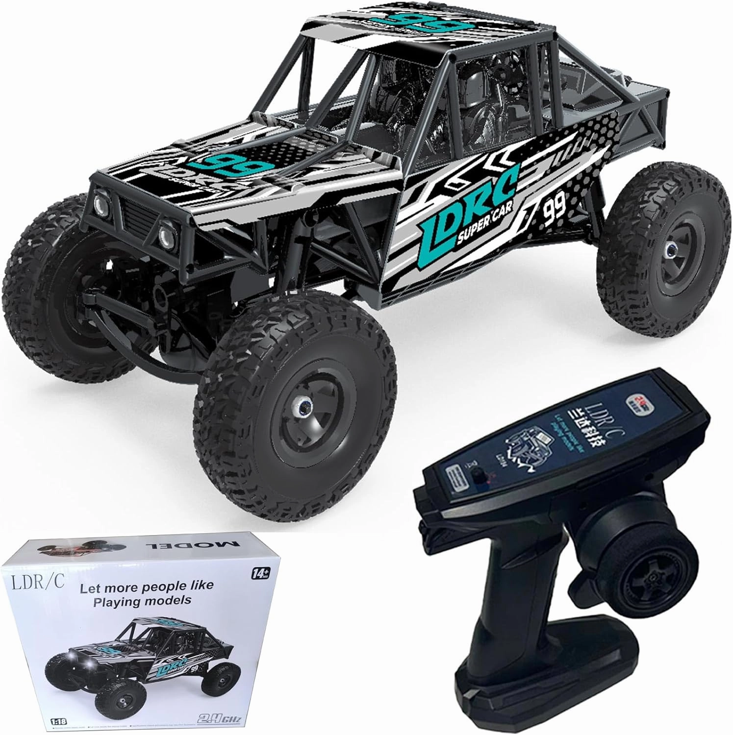 LD18499 RC Climbing Car 1/18 Full Proportion Rc Offroad 4x4 Crawler Pipe Rack Vehicle Cars Model RTR (Blue)