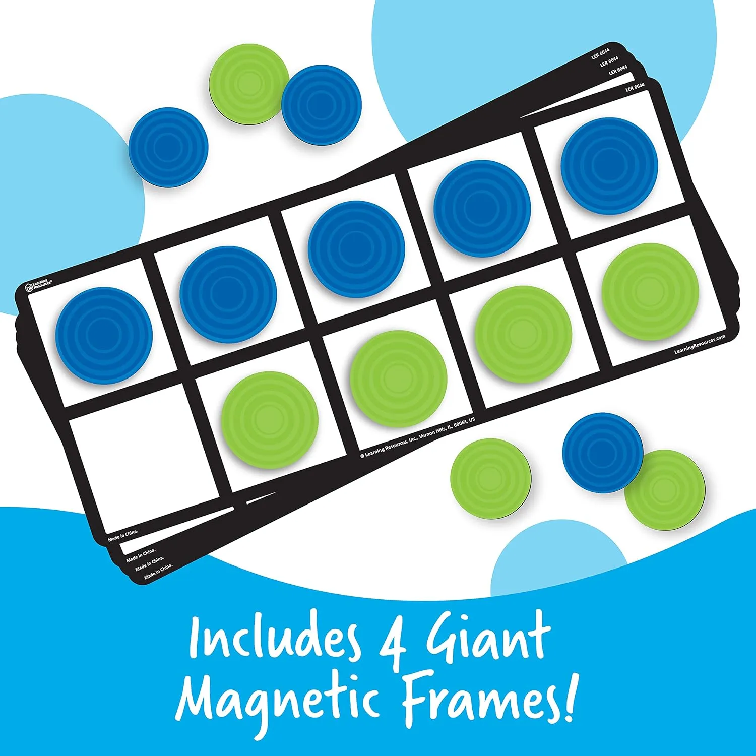 Learning Resources Giant Magnetic Ten Frame Set, Set of 4, Ages 5 , Classroom Math Set, Magnetic Whiteboard Set, Classroom Demonstration