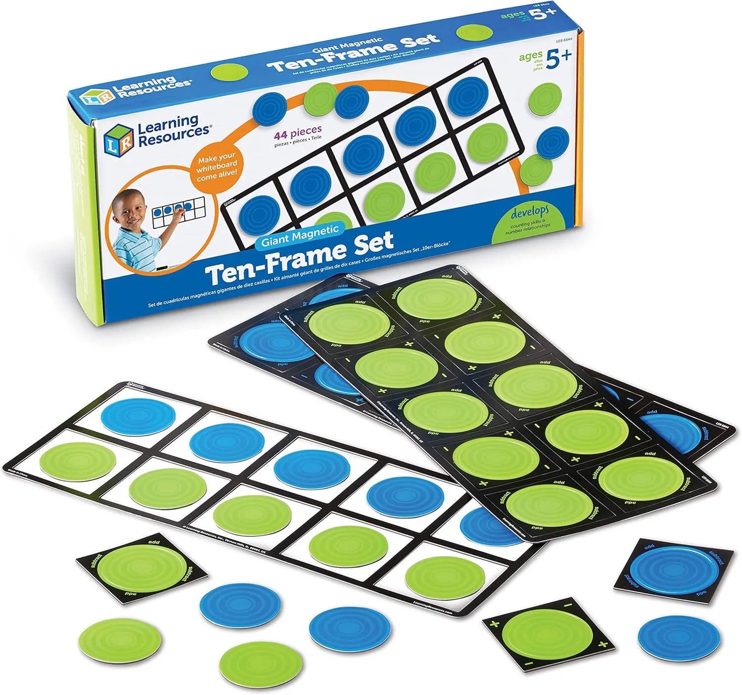 Learning Resources Giant Magnetic Ten Frame Set, Set of 4, Ages 5 , Classroom Math Set, Magnetic Whiteboard Set, Classroom Demonstration