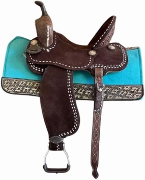 Leather Barrel Racing Western Horse Saddle Handmade Premium Horseback Comfort Riding Trail Equestrian Tooled Carved Horse Sdadles for Horse Riding Get Matching Pad Size: 10"-18" inches Seat