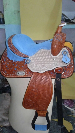 Leather Barrel Racing Western Horse Saddle Handmade Premium Horseback Comfort Riding Trail Equestrian Tooled Carved Horse Sdadles for Horse Riding Size: 10"-18" inches Seat, MOB275