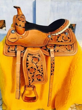 Leather Barrel Racing Western Horse Saddle Handmade Premium Horseback Comfort Riding Trail Equestrian Tooled Carved Horse Sdadles for Horse Riding Size: 10"-18" inches Seat, MOB279