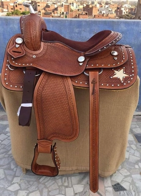 Leather Barrel Racing Western Horse Saddle Handmade Premium Horseback Comfort Riding Trail Equestrian Tooled Carved Horse Sdadles for Horse Riding Size: 10"-18" inches Seat, MOB284