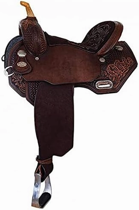 Leather Barrel Racing Western Horse Saddle Handmade Premium Horseback Comfort Riding Trail Equestrian Tooled Carved Horse Sdadles for Horse Riding Size: 10"-18" inches Seat, MOB295