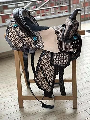 Leather Barrel Racing Western Horse Saddle Handmade Premium Horseback Comfort Riding Trail Equestrian Tooled Carved Horse Sdadles for Horse Riding Size: 10"-18" inches Seat, MOB313