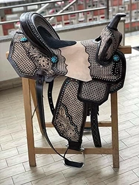 Leather Barrel Racing Western Horse Saddle Handmade Premium Horseback Comfort Riding Trail Equestrian Tooled Carved Horse Sdadles for Horse Riding Size: 10"-18" inches Seat, MOB313