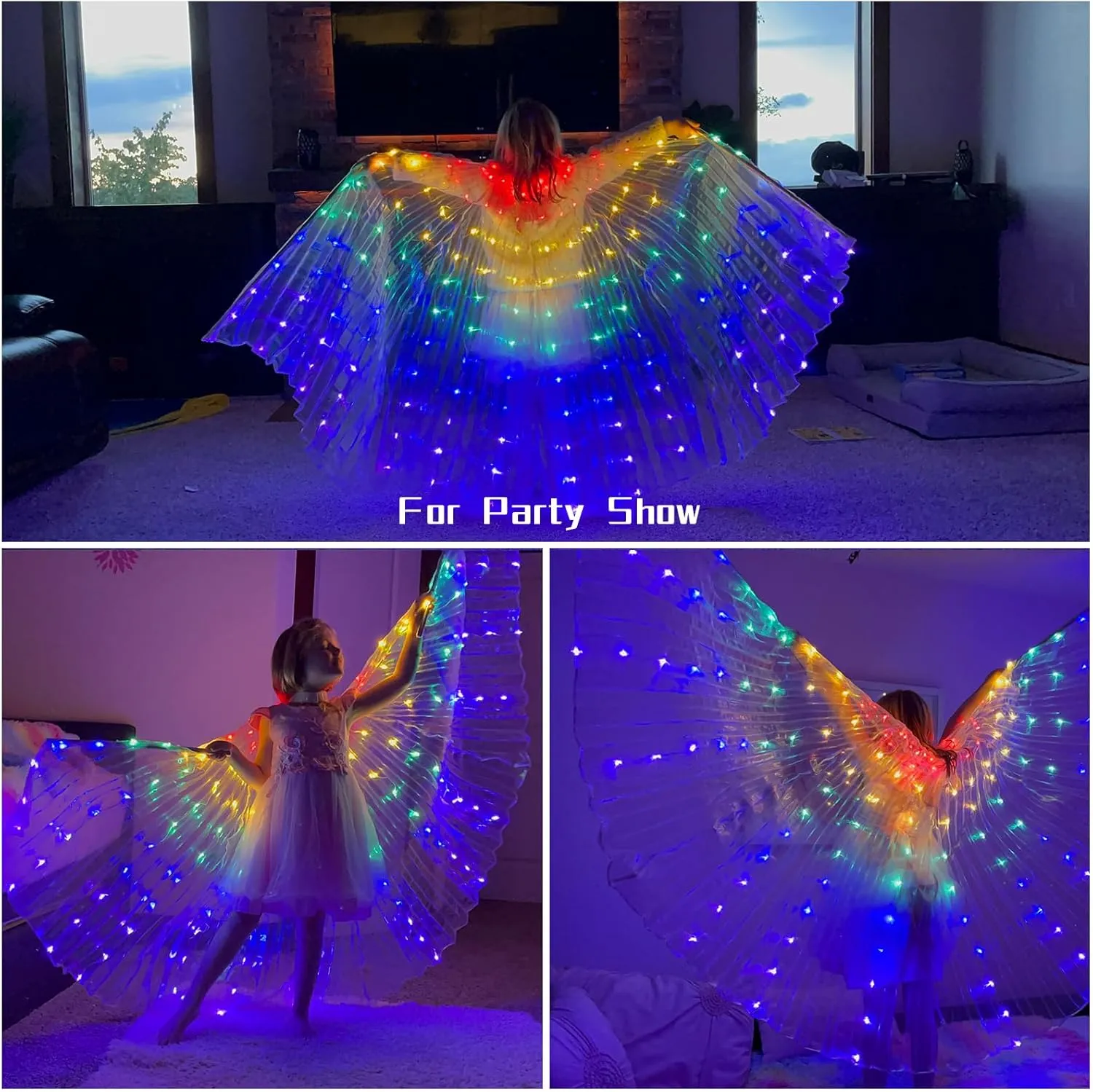 LED Butterfly Wings Light Up Fairy Wings Luminous Butterfly Costumes for Halloween, Christmas and Belly Dance