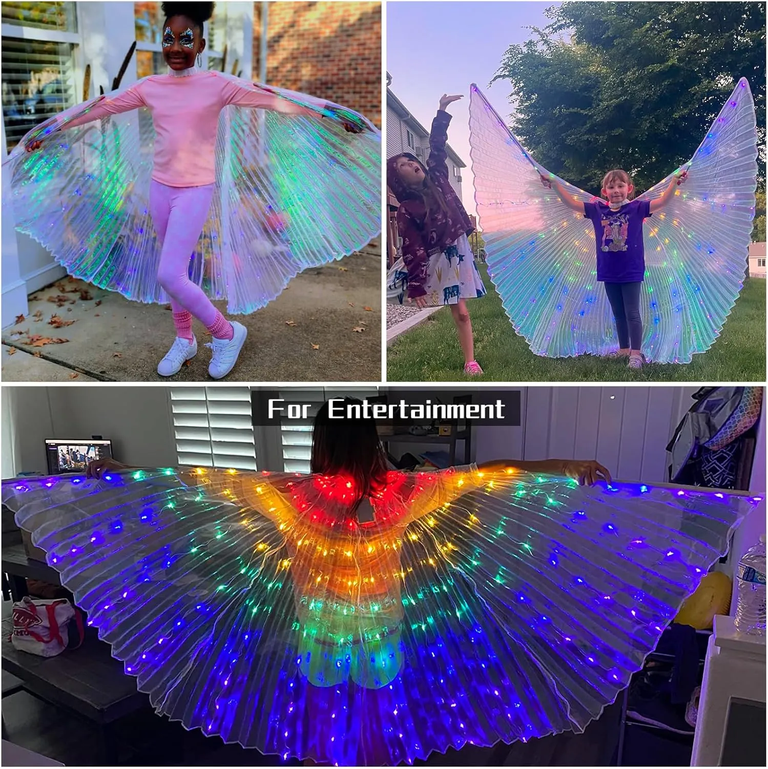 LED Butterfly Wings Light Up Fairy Wings Luminous Butterfly Costumes for Halloween, Christmas and Belly Dance
