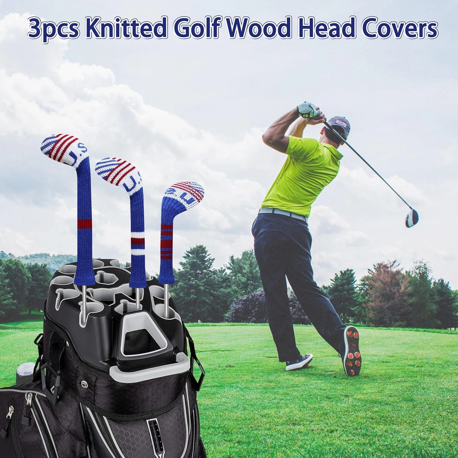LeFeng 3Pcs Golf Club Covers, Knitted Golf Club Covers for 460cc Driver Fairway Woods and Hybrid