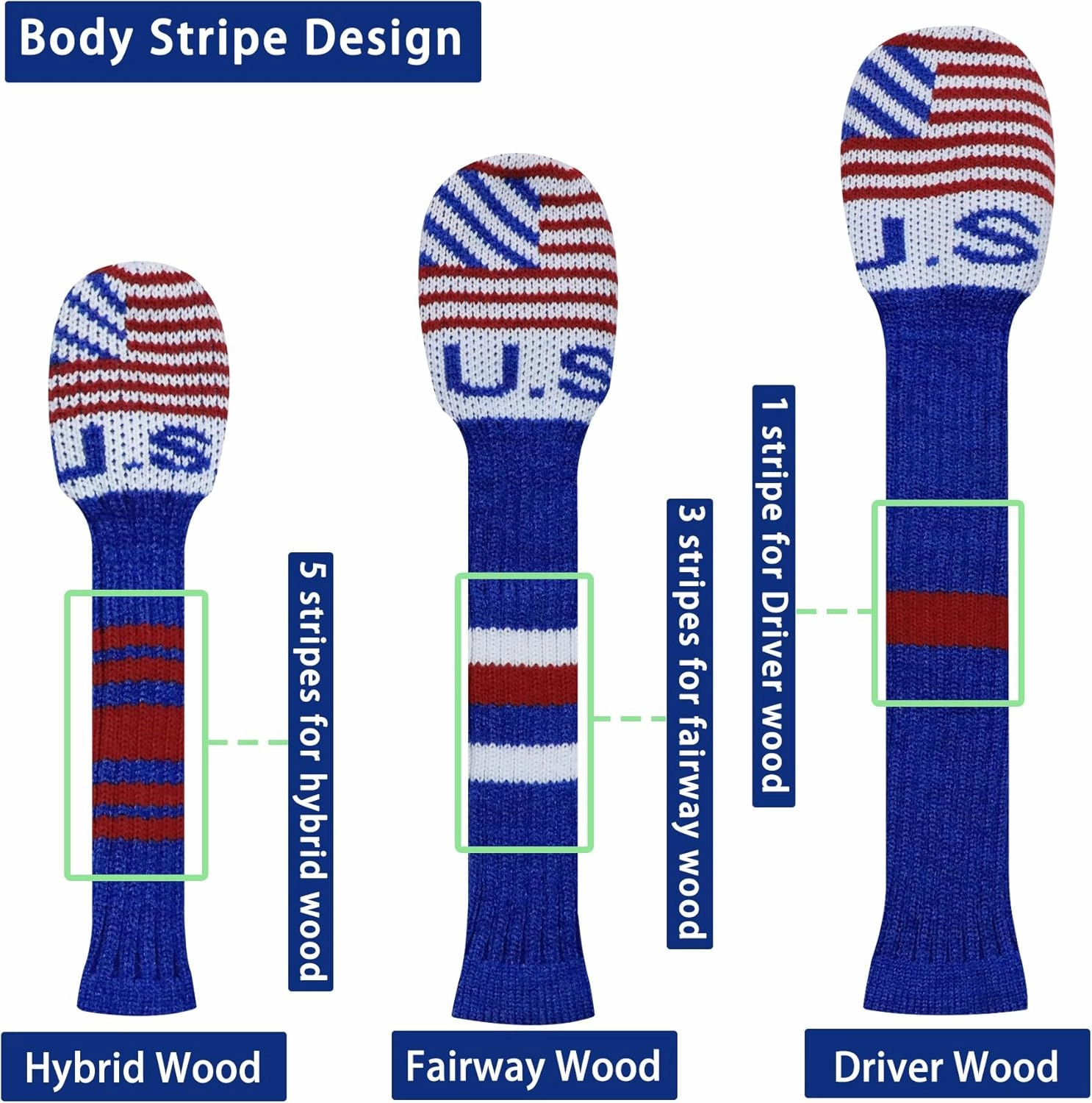 LeFeng 3Pcs Golf Club Covers, Knitted Golf Club Covers for 460cc Driver Fairway Woods and Hybrid