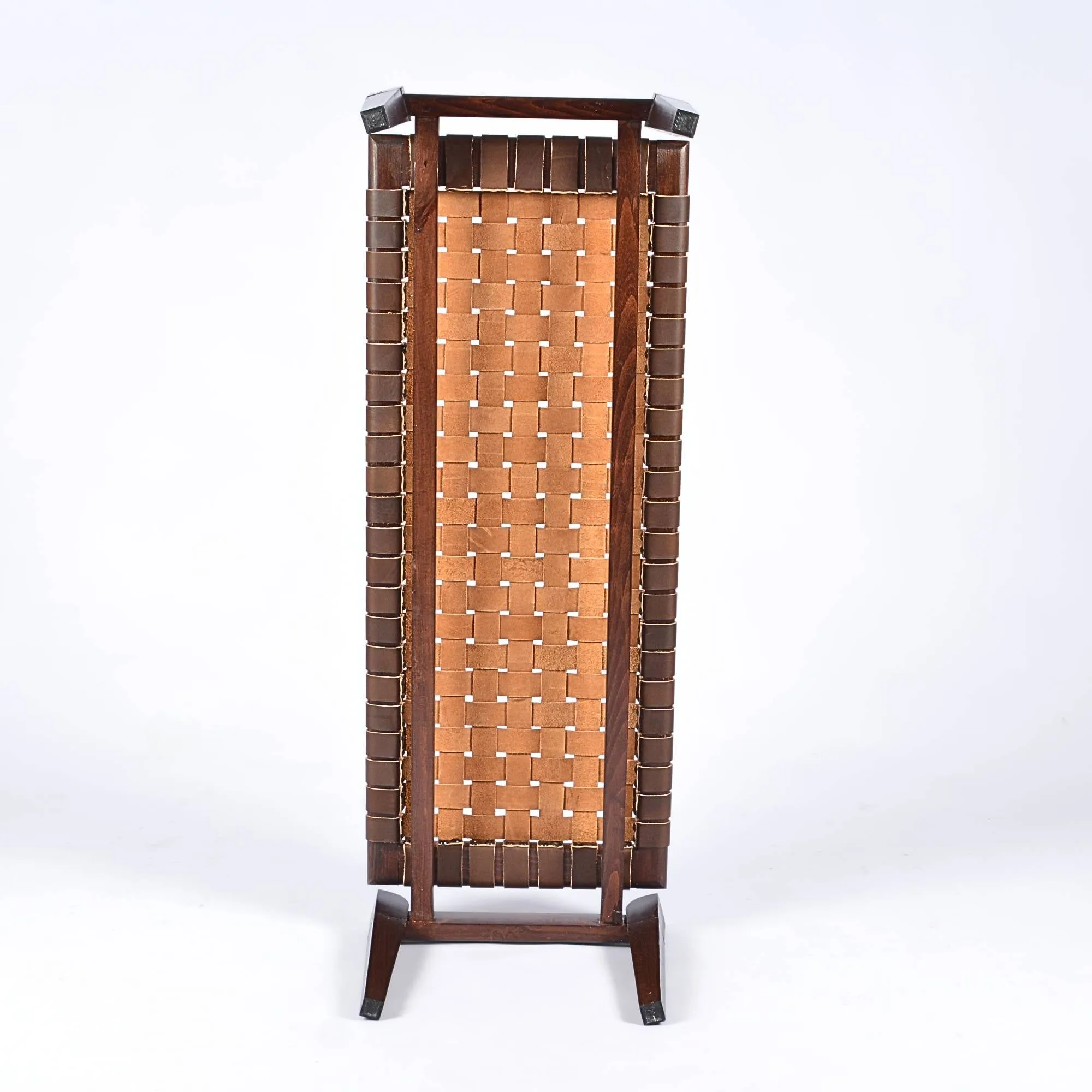 Leif Woven Leather Bench - Brown Teak Wood With Brown Strap Leather