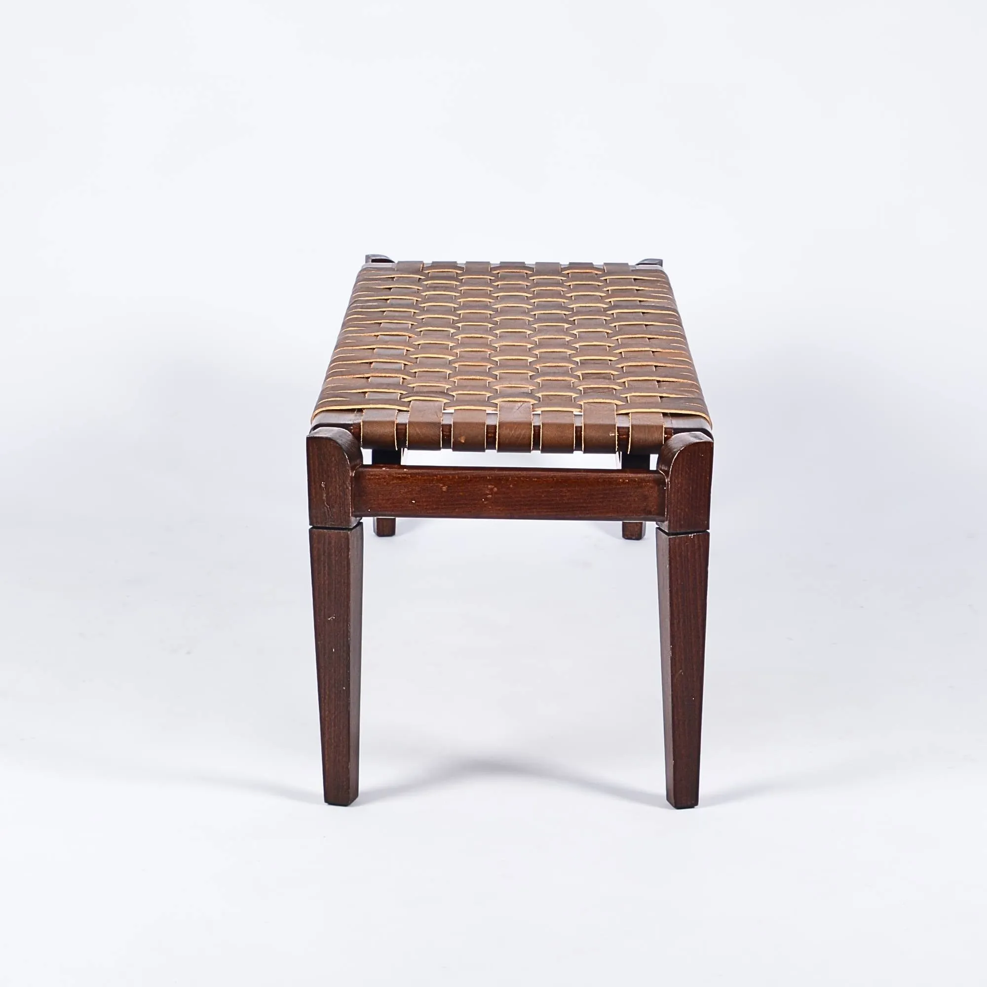 Leif Woven Leather Bench - Brown Teak Wood With Brown Strap Leather