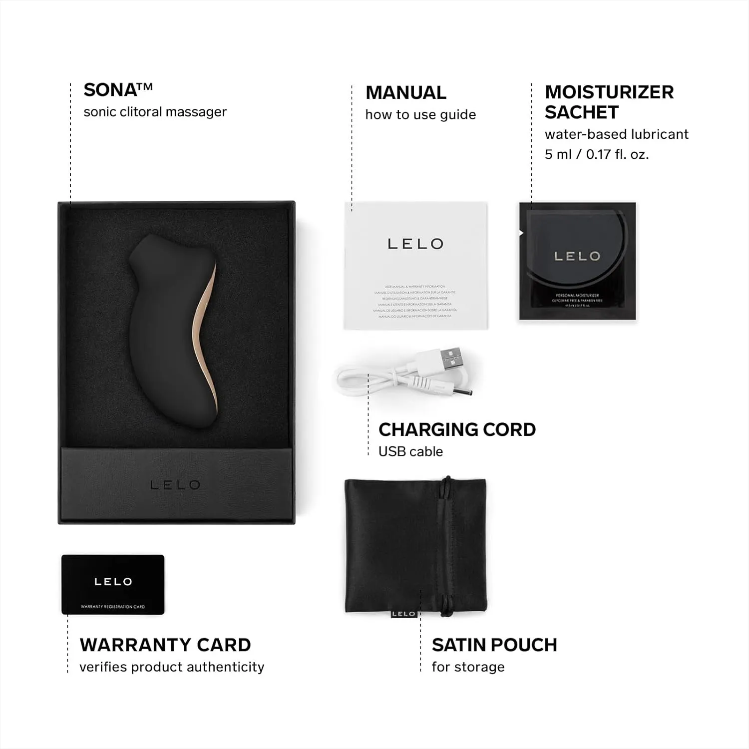 LELO SONA Sonic Massager, Sex Toy for Woman, Waterproof Clit Sucker, Rechargeable Pulsating Vibrator for Women, Suction Vibrator, Female Pleasure Toys, Vibrator Adult Sex Toy, Black