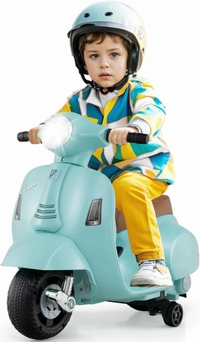Licensed Vespa Scooter Kids Motorcycle by INFANS, 6V Battery Powered Motorbike for Toddlers with Training Wheels, Horn, LED Lights, Electric Ride on Toys for Boys Girls Aged 18-36 Months (Green)