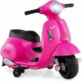 Licensed Vespa Scooter Kids Motorcycle by OLAKIDS, 6V Ride on Electric Motorcycle with Training Wheels, Headlight, Battery Powered 3 Wheels Toy Gift with LED Headlight Horn for Boys Girls (Pink)